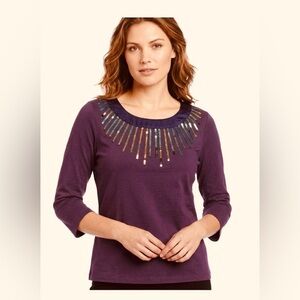 Wear It Purple Embellished 3/4 Sleeve Top - Size 3